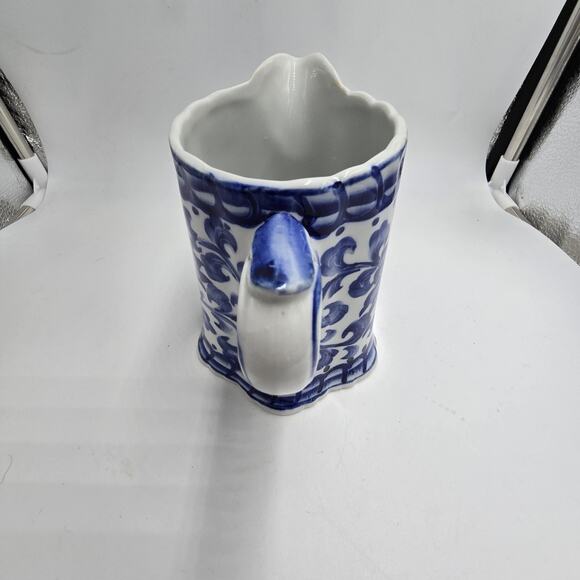 Vtg Blue White Porcelain Pitcher Vase Andrea By Sadek? Floral Chinoiserie 4.5"H - Picture 5 of 8